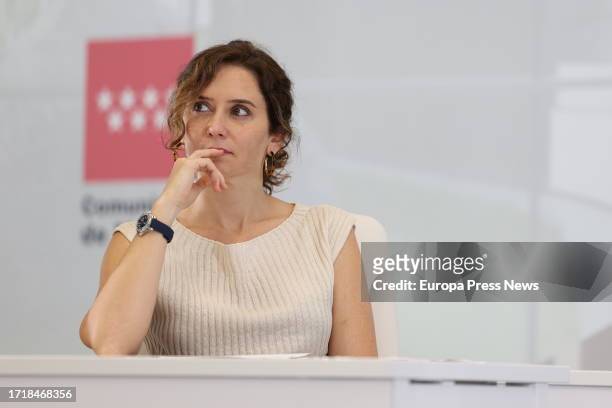The president of the Community of Madrid, Isabel Diaz Ayuso, during the presentation of the new healthcare projects that will be housed in the public...
