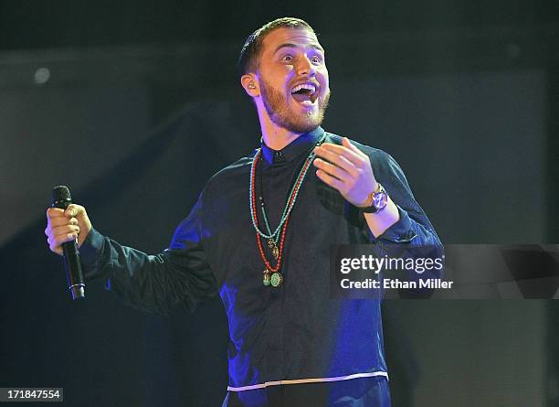 Recording artist Mike Posner performs as he opens for Justin Bieber at the MGM Grand Garden Arena on June 28, 2013 in Las Vegas, Nevada.