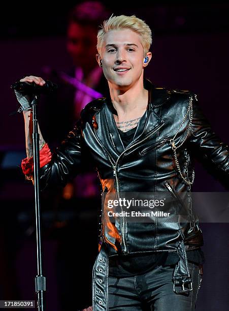 Singer/guitarist Ryan Follese of Hot Chelle Rae performs as the band opens for Justin Bieber at the MGM Grand Garden Arena on June 28, 2013 in Las...