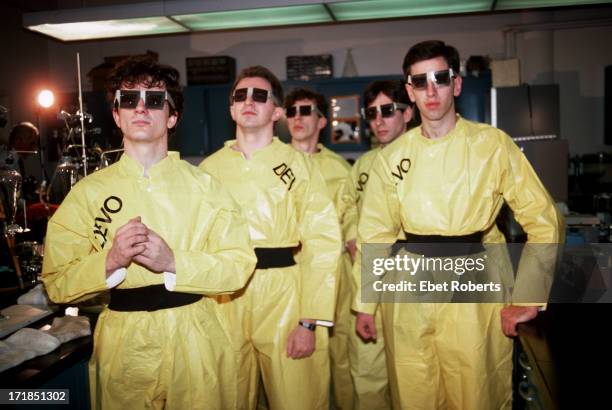 Devo photographed at Dr Stotsky's chemistry lab at NYU in New York on January 2, 1979