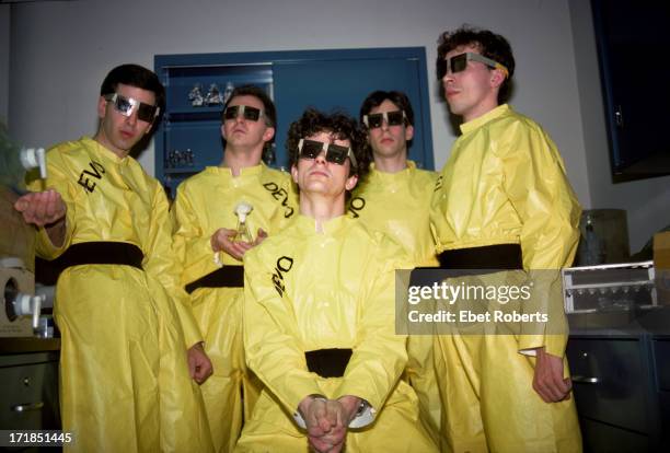 Devo photographed at Dr Stotsky's chemistry lab at New York University in New York on January 2, 1979.