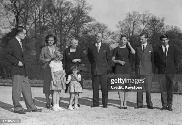 Prince Albert of Belgium, later King Albert II of Belgium and Princess Paola of Belgium announce their engagement to the press and pose for a family...