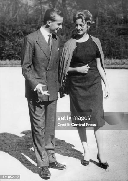 Prince Albert of Belgium, later King Albert II of Belgium and Princess Paola of Belgium announce their engagement and pose for photographers at the...
