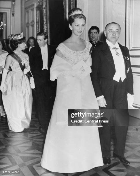 Princess Paola of Belgium followed by Princess Margaret Countess of Snowdon and Antony Armstrong-Jones - 1st Earl of Snowdon, attend the pre-wedding...