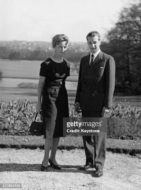 Prince Albert of Belgium, later King Albert II of Belgium and his fiance, Princess Paola of Belgium , in the gardens of the Royal Palace of Laeken...