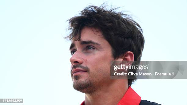 Charles Leclerc of Monaco and Ferrari walks in the Paddock during previews ahead of the F1 Grand Prix of Qatar at Lusail International Circuit on...