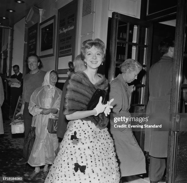 Actress Anna Massey attending the play 'Five Finger Exercise' at the Comedy Theatre, London, July 16th 1958.