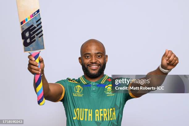 Temba Bavuma of South Africa poses for a portrait ahead of the ICC Men's Cricket World Cup India 2023 on October, 2023 in Delhi, India.