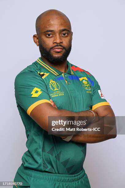 Temba Bavuma of South Africa poses for a portrait ahead of the ICC Men's Cricket World Cup India 2023 on October, 2023 in Delhi, India.