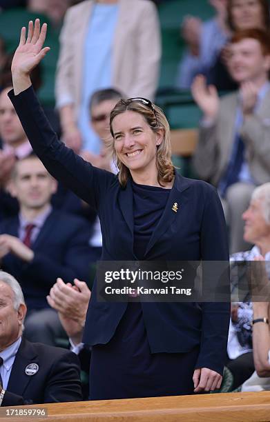 Katherine Grainger attends on Day 6 of the Wimbledon Lawn Tennis Championships at the All England Lawn Tennis and Croquet Club on June 29, 2013 in...