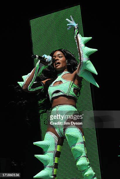 Azealia Banks performs on the Other stage during day 3 of the 2013 Glastonbury Festival at Worthy Farm on June 29, 2013 in Glastonbury, England.