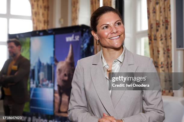 Crown Princess Victoria of Sweden attends WWF's autumn meeting at Ersta Konferens on October 05, 2023 in Stockholm, Sweden.