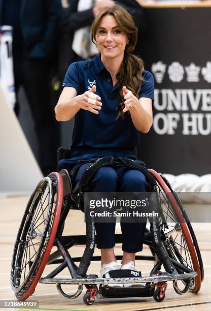 Catherine, Princess of Wales during a Rugby League Inclusivity Day at Allam Sports Centre on October 5, 2023 in Hull, England. The Princess of Wales...