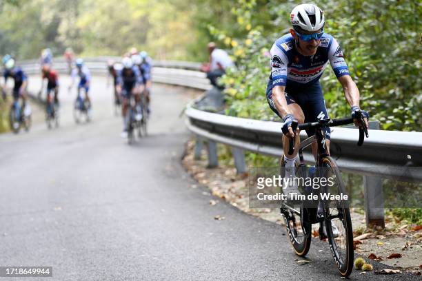 Dries Devenyns of Belgium and Team Soudal Quick-Step competes during the 107th Gran Piemonte 2023 a 152km one day race from Borgofranco d'Ivrea to...