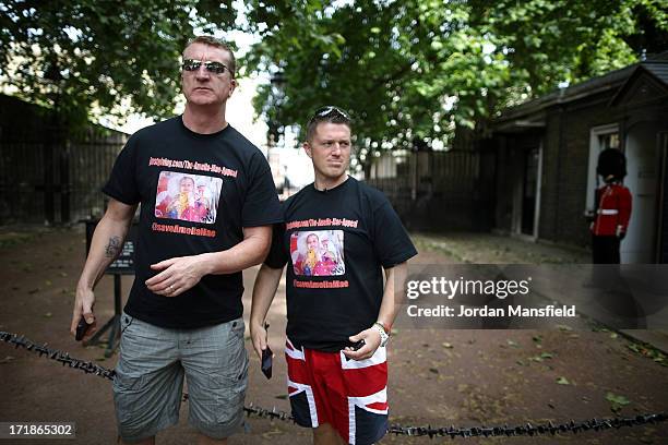 Joint EDL leaders Tommy Robinson and Kevin Carroll pose for a picture just off The Mall on June 29, 2013 in London, England. The leaders of the...