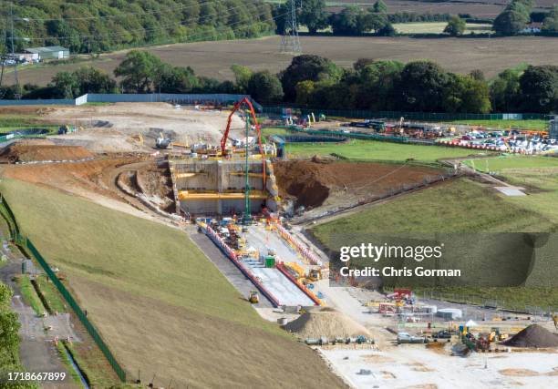 The north tunnel portal takes shape at the Chiltern Hills near Great Missenden showing the line carrying on north across the Chilterns towards...