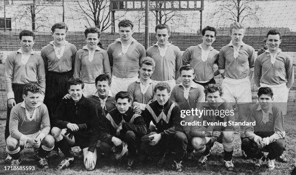 Players of the West German Schoolboys team pose for a photo ahead of the England v West Germany Schools' International match at Wembley Stadium,...