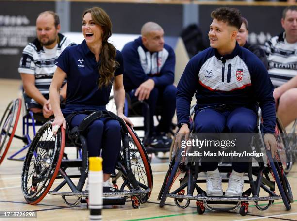 Catherine, Princess of Wales takes part in a wheelchair rugby training session, facilitated by members of the world-cup winning England Wheelchair...