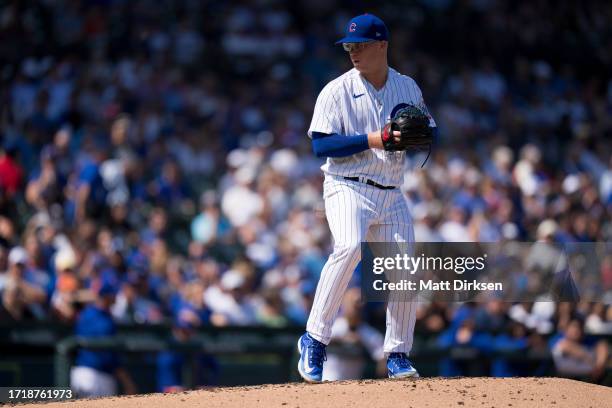 Jordan Wicks of the Chicago Cubs pitches in a game against the San Francisco Giants at Wrigley Field on September 6, 2023 in Chicago, Illinois.