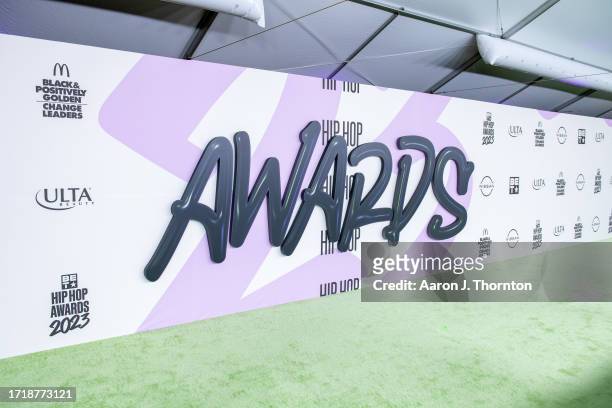 General view of the green carpet arrivals area before the BET Hip Hop Awards at Cobb Energy Performing Arts Center on October 03, 2023 in Atlanta,...