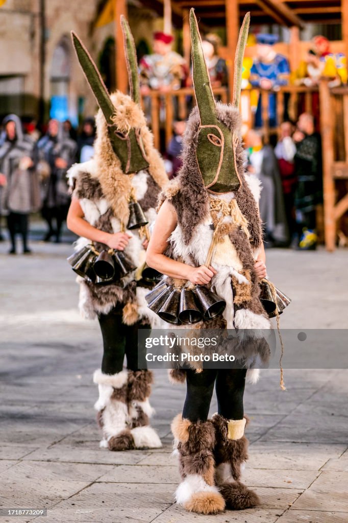Medieval Ritual Masks Two People Wear A Beautiful Medieval Mask During A Historical ...