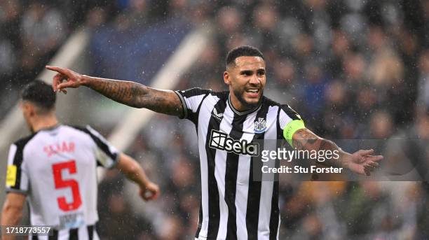 Newcastle player Jamaal Lascelles reacts during the UEFA Champions League match between Newcastle United FC and Paris Saint-Germain at St. James Park...