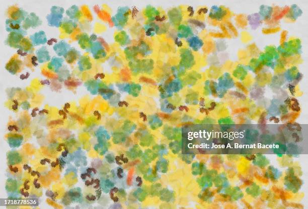 abstract background with artistic effect of yellow and green pastel paint brush strokes on white canvas. - abstract expressionism stock pictures, royalty-free photos & images