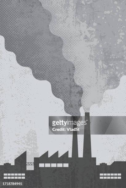 stockillustraties, clipart, cartoons en iconen met factory chimney smoke industrial air pollution grunge background - kachelpijp