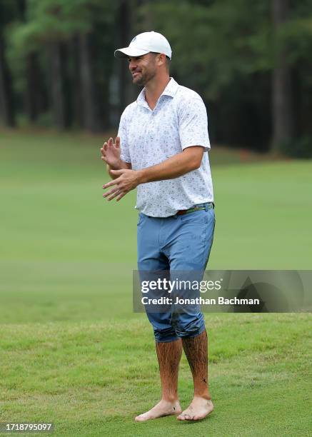 Wesley Bryan of the United States reacts on the 14th green during the first round of the Sanderson Farms Championship at The Country Club of Jackson...