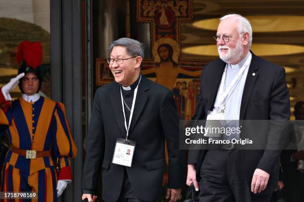 Form Archbishop Of Manila Luis Antonio G. Tagle and Vatican Secretary for Relations with States Paul Richard Gallagher leave the Paul VI Hall at the...