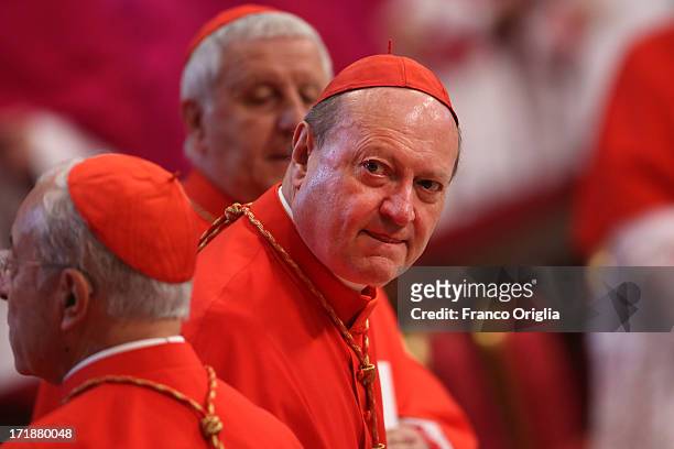 Cardinal Gianfranco Ravasi attends the mass and imposition of the Pallium upon the new metropolitan archbishops held by Pope Francis for the...