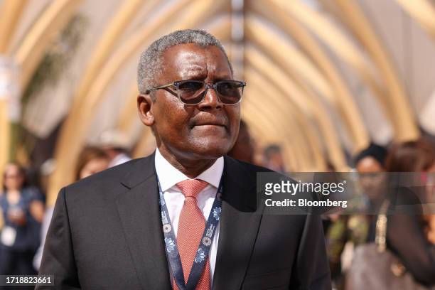 Aliko Dangote, billionaire and chief executive officer of Dangote Group, at the annual meetings of the International Monetary Fund and World Bank in...