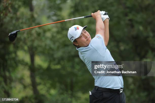 Kyoung-Hoon Lee of South Korea plays his shot from the 15th tee during the first round of the Sanderson Farms Championship at The Country Club of...