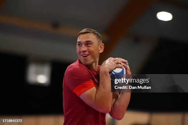 Kevin Sinfield, Defence Coach of England reacts during a training session at Stade Ferdinand Petit on October 05, 2023 in Le Touquet-Paris-Plage,...