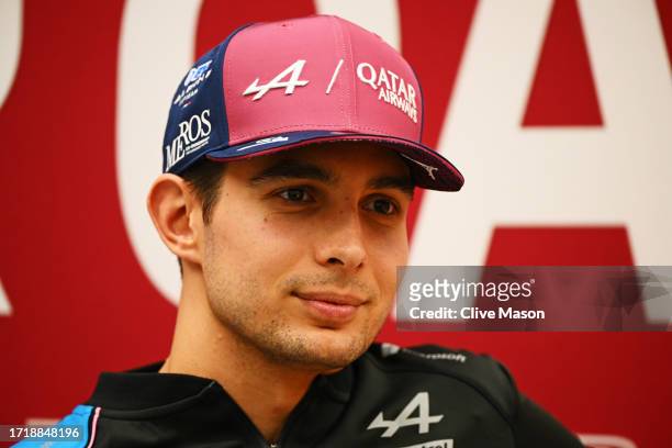Esteban Ocon of France and Alpine F1 attends the Drivers Press Conference during previews ahead of the F1 Grand Prix of Qatar at Lusail International...