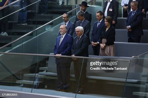 Parliamentarians, members of the German government, President Frank-Walter Steinmeier and Ambassador of State Israel to Germany Ron Prosor, observe a...
