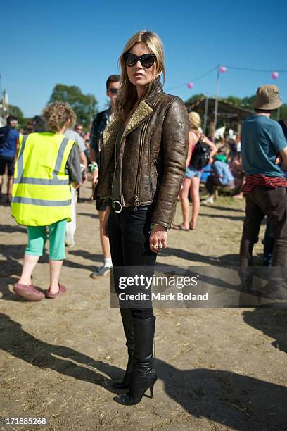 Model Kate Moss during day 3 of the 2013 Glastonbury Festival at Worthy Farm on June 29, 2013 in Glastonbury, England.