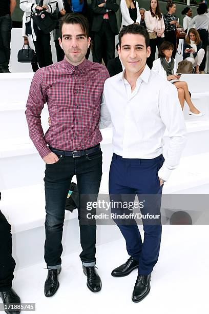 Actor from "Star Trek Into Darkness" Zachary Quinto and Actor Miguel Angel Silvestre attend Dior Homme Menswear Spring/Summer 2014 Show as part of...