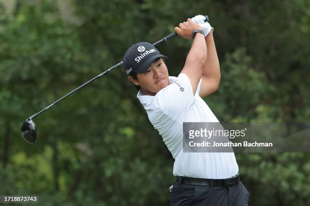 Kim of South Korea plays his shot from the 15th tee during the first round of the Sanderson Farms Championship at The Country Club of Jackson on...