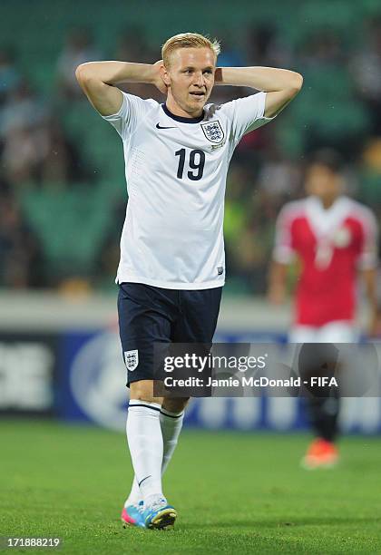 Alex Prichard of England rues a missed chance during the FIFA U-20 World Cup Group F match between Egypt and England at the Ataturk Stadium on June...