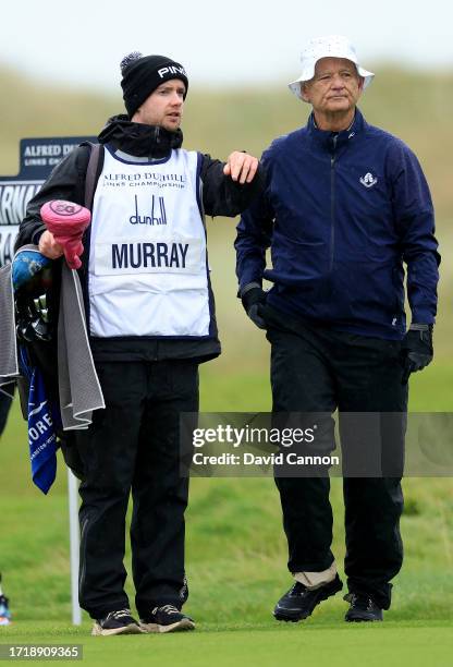 Bill Murray of The United States the Hollywood actor prepares to play a shot during the first round of the Alfred Dunhill Links Championship on the...