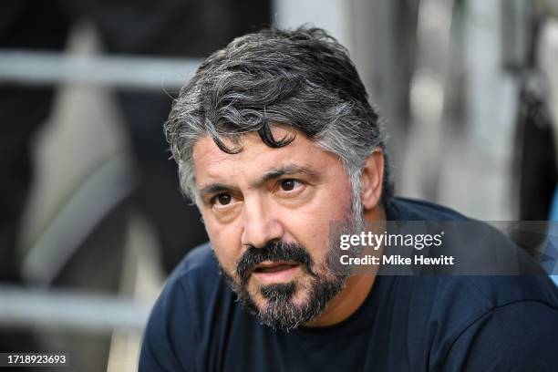 Gennaro Gattuso, Manager of Marseille, looks on during the UEFA Europa League match between Olympique de Marseille and Brighton & Hove Albion at...