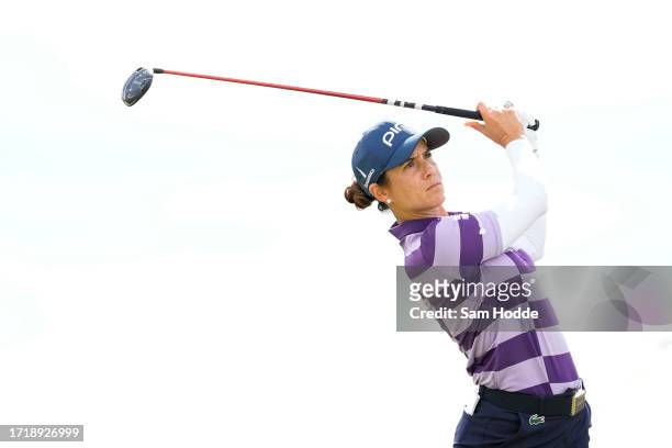 Azahara Munoz of Spain plays her shot from the 15th tee during the first round of The Ascendant LPGA benefiting Volunteers of America at Old American...
