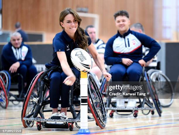 Catherine, Princess of Wales during a Rugby League Inclusivity Day at Allam Sports Centre on October 05, 2023 in Hull, England. The Princess of Wales...