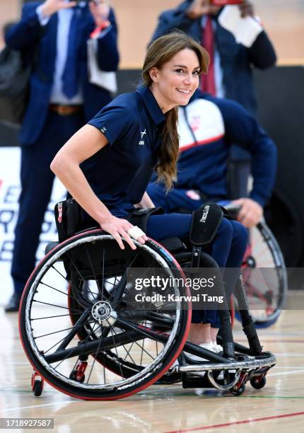 Catherine, Princess of Wales during a Rugby League Inclusivity Day at Allam Sports Centre on October 05, 2023 in Hull, England. The Princess of Wales...