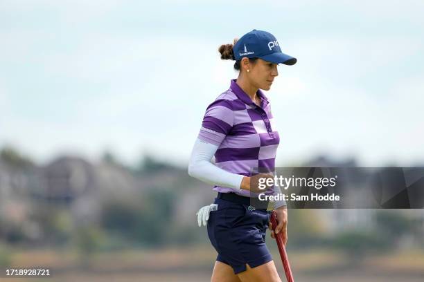 Azahara Munoz of Spain reacts after putting on the 14th green during the first round of The Ascendant LPGA benefiting Volunteers of America at Old...