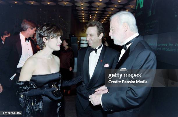 Catherine de Castelbajac, Ron Silver, and Leonard Goldberg attend a benefit preview of exhibit "The Warhol Look" at the Whitney Museum of American...