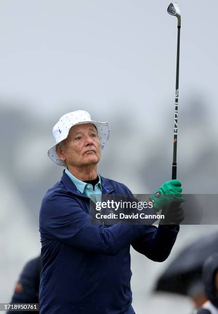 Bill Murray of The United States the Hollywood actor plays a shot during the first round of the Alfred Dunhill Links Championship on the Championship...