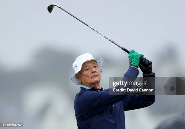 Bill Murray of The United States the Hollywood actor plays a shot during the first round of the Alfred Dunhill Links Championship on the Championship...