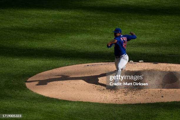Daniel Palencia of the Chicago Cubs pitches in a game against the Milwaukee Brewers at American Family Fields on October 1, 2023 in Milwaukee,...